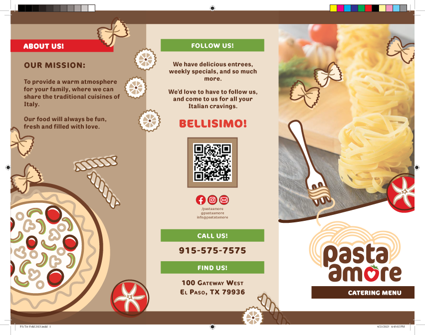 Pasta Amore Catering Tri-Fold Menu 1